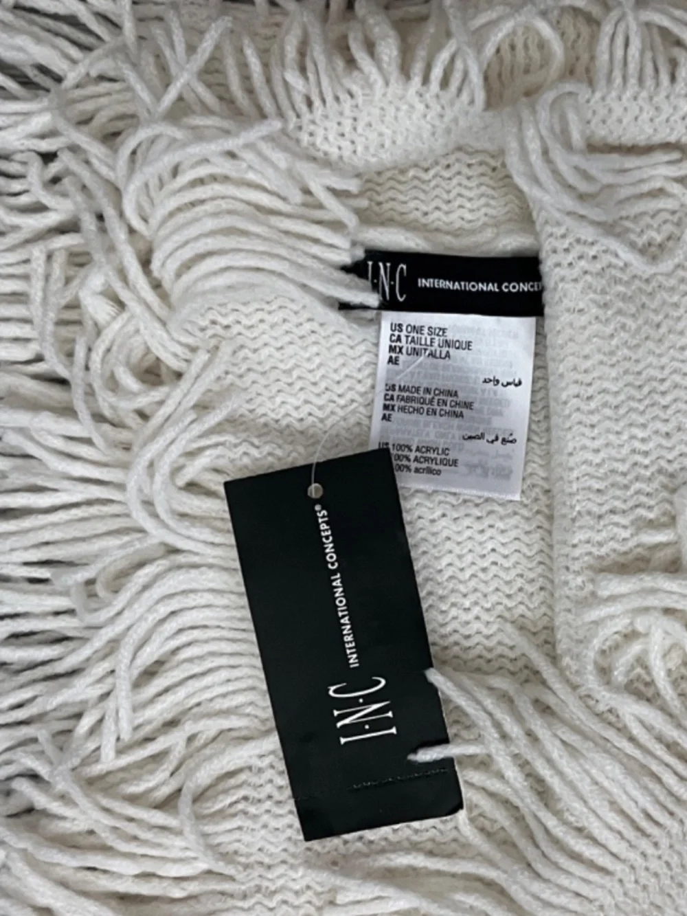 (NWT) Women's INC International Concepts Ivory Raschel-Knit Loop Scarf W/Fringe